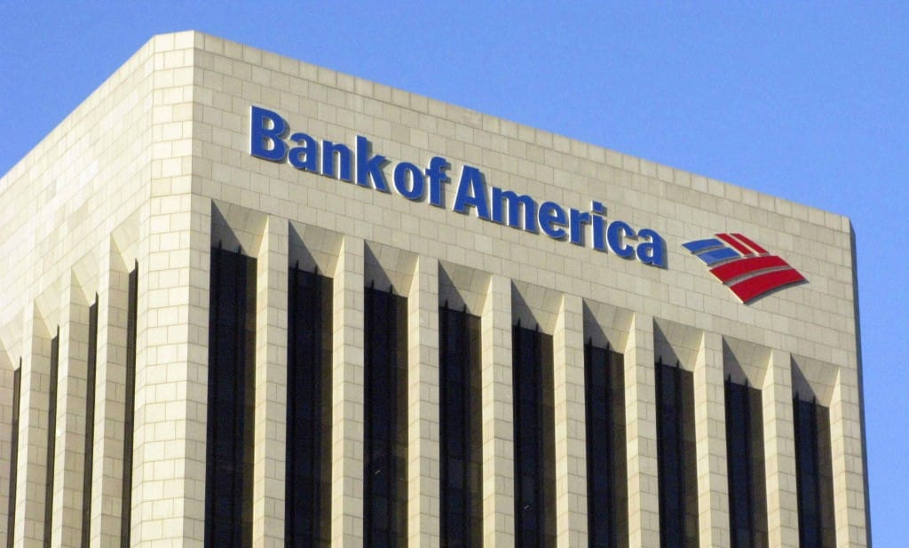 The logo of the Bank of America is pictured atop the Bank of America